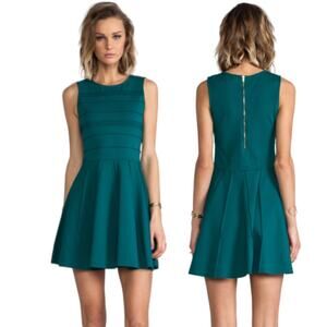 Parker Lacey Pin Tuck Fit and Flare Sleeveless Dress Alpine Teal Green Small